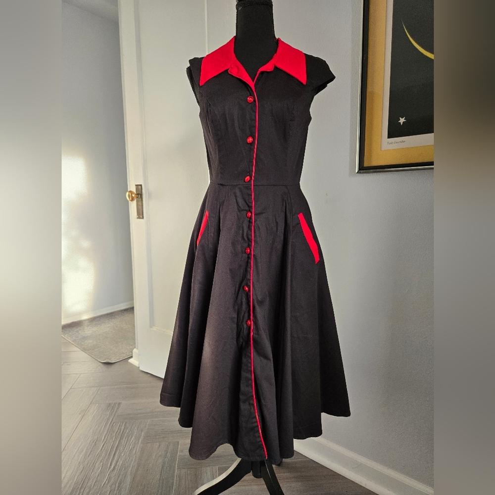 Chic Black and Red Button-Up Dress